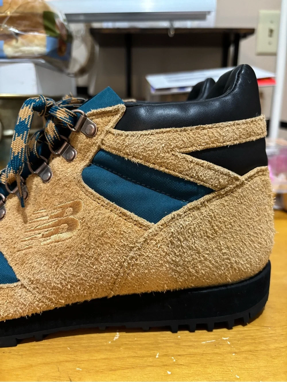 New Balance Rainier Men's Tan Suede & Teal Hiking Sneakers